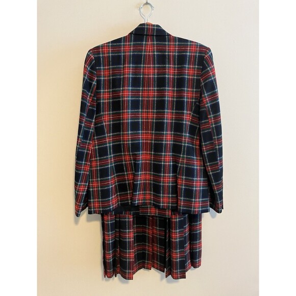 VTG Pendleton Tartan Suit Skirt Double Breasted Blazer Plaid Wool USA Large - Picture 3 of 9